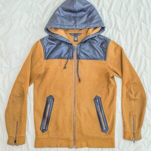 Marc by Marc Jacobs cotton leather camel tan brown black hoodie jacket coat med